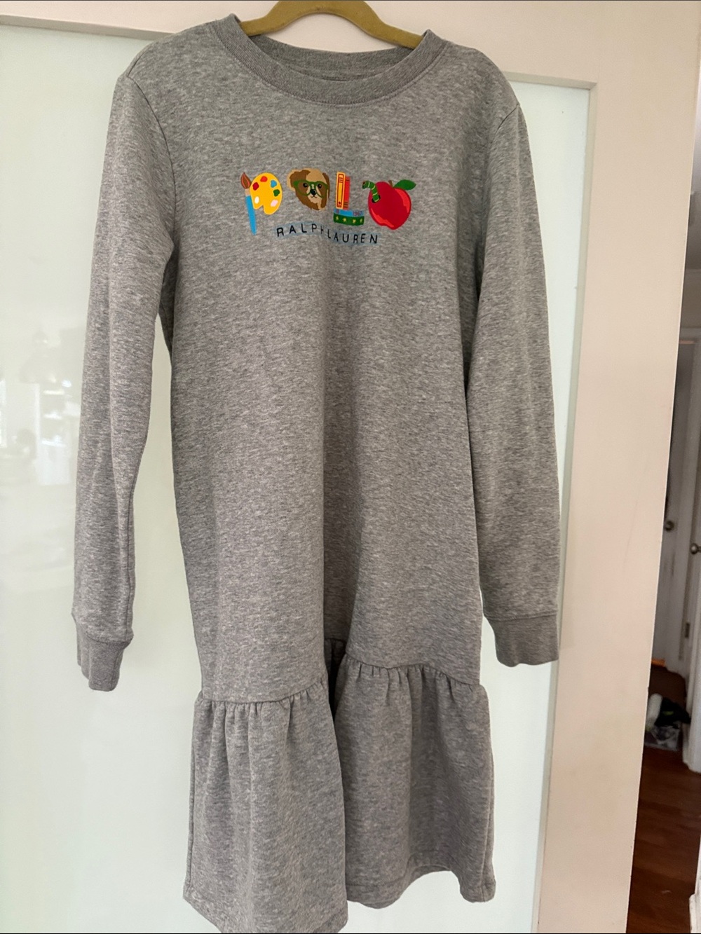 Ralph Lauren Girls' Gray Sweatshirt Dress with Colorful School Icons